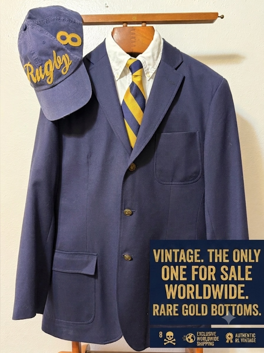 Vintage Rugby Ralph Lauren Men’s Navy Wool Blazer 44long 3-Button Notch Long